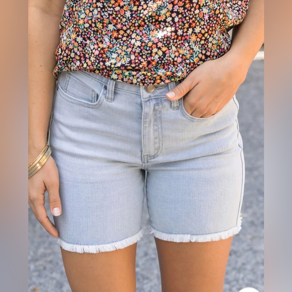 Grace and Lace Mid Rise Light Wash Denim Shorts